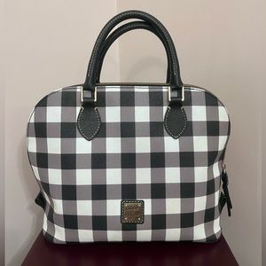 Dooney & Bourke Buffalo Plaid Black, White and Grey Satchel Bag.